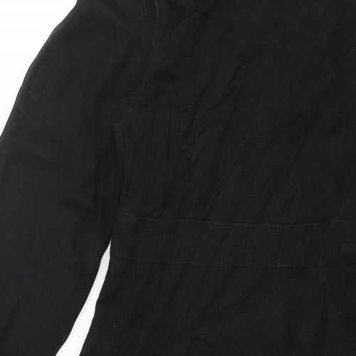 Oasis Womens Black Acrylic Jumper Dress Size 10 V-Neck Pullover - Bow Detail Semi Sheer Sleeves