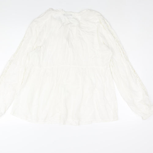 TEX Womens White Polyester Basic Blouse Size XL Round Neck - Button Detail Lace Trim