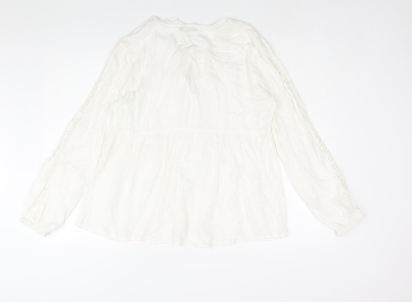 TEX Womens White Polyester Basic Blouse Size XL Round Neck - Button Detail Lace Trim