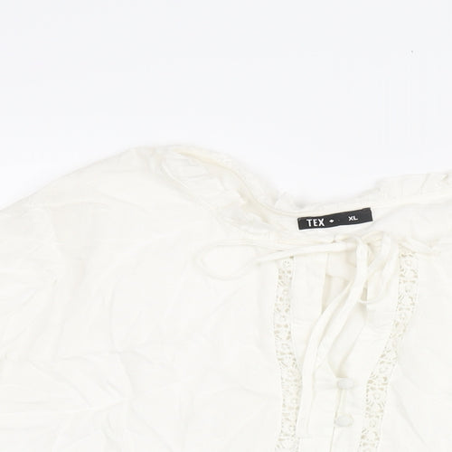 TEX Womens White Polyester Basic Blouse Size XL Round Neck - Button Detail Lace Trim