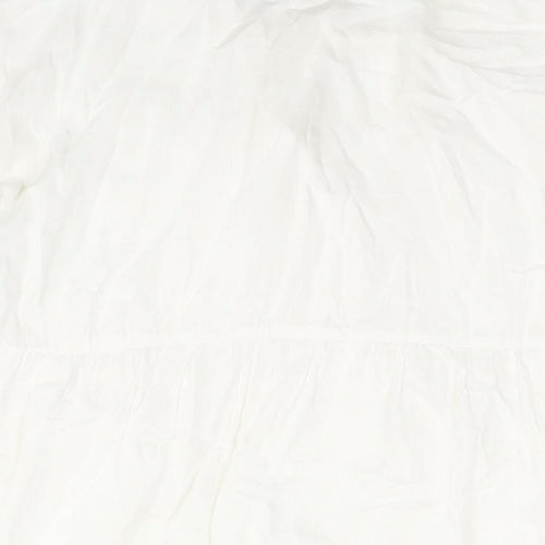 TEX Womens White Polyester Basic Blouse Size XL Round Neck - Button Detail Lace Trim