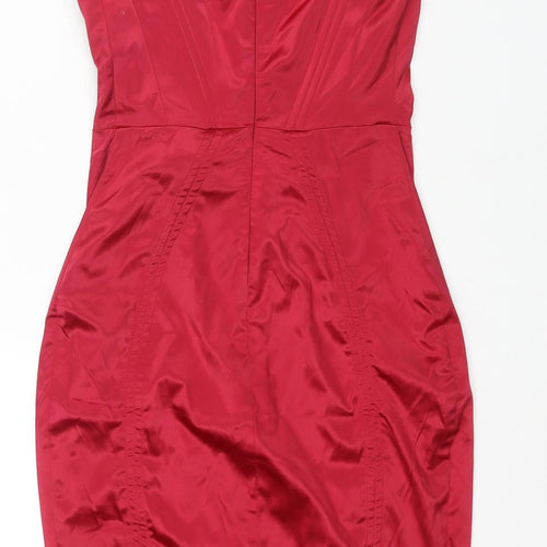 Oh Polly Womens Pink Polyester Bodycon Size 8 Sweetheart Zip - Corset Bodice Lace Up Detail