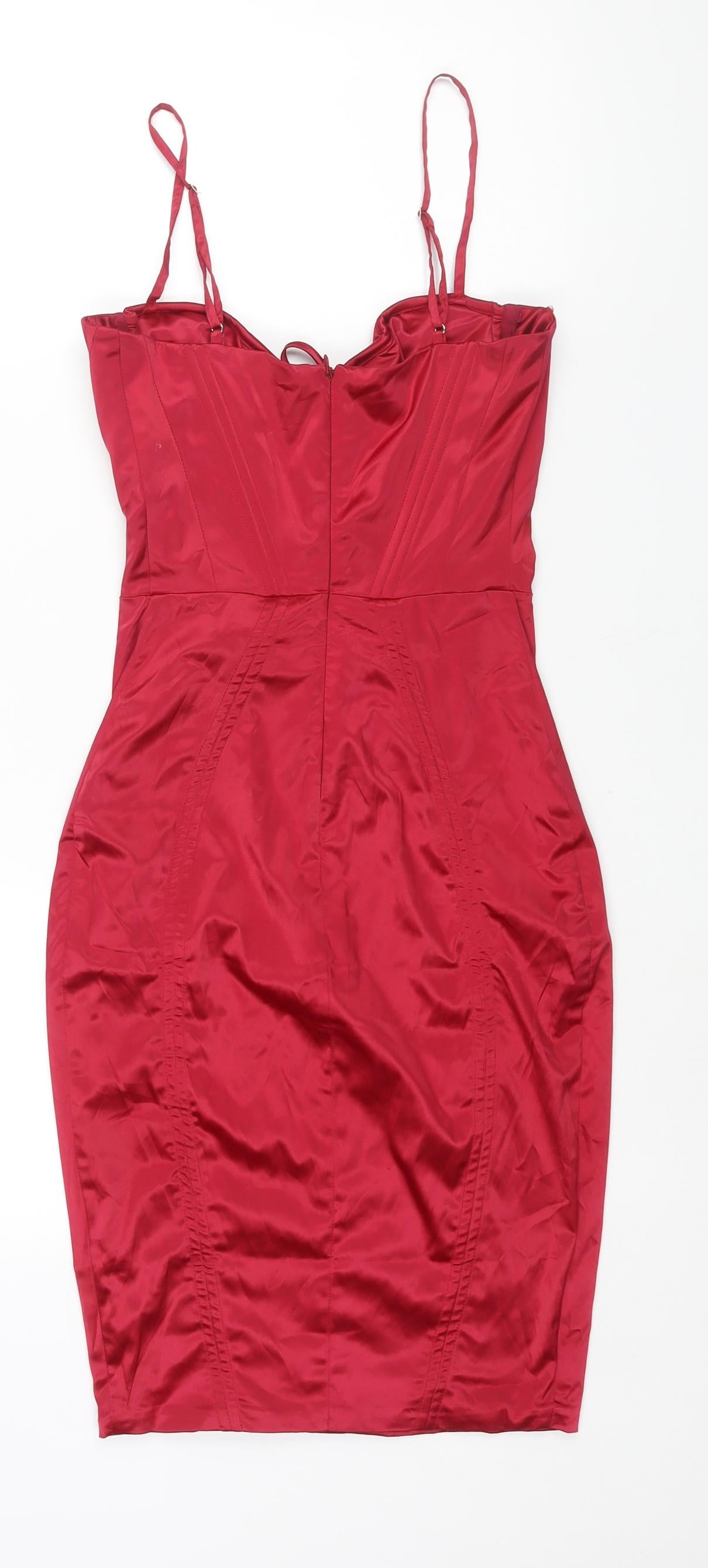 Oh Polly Womens Pink Polyester Bodycon Size 8 Sweetheart Zip - Corset Bodice Lace Up Detail