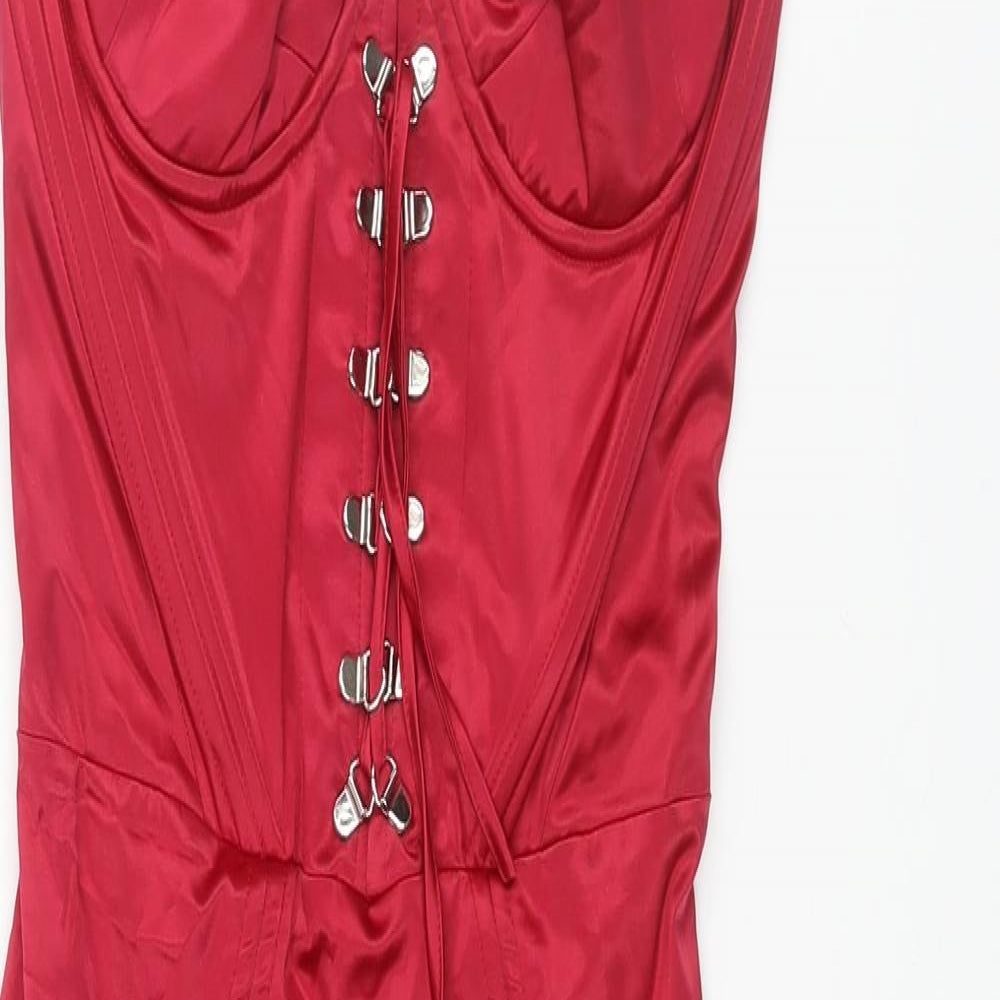 Oh Polly Womens Pink Polyester Bodycon Size 8 Sweetheart Zip - Corset Bodice Lace Up Detail