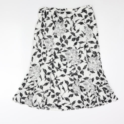 Seda Womens White Floral Cotton Trumpet Skirt Size 16 Zip