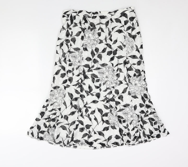Seda Womens White Floral Cotton Trumpet Skirt Size 16 Zip