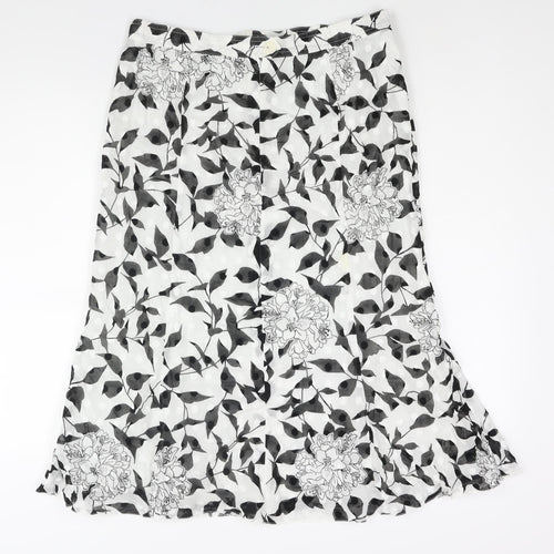 Seda Womens White Floral Cotton Trumpet Skirt Size 16 Zip