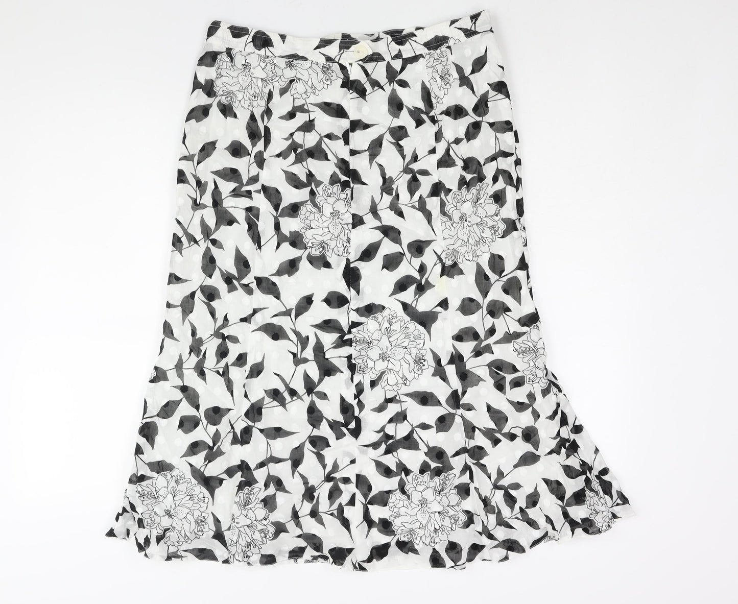 Seda Womens White Floral Cotton Trumpet Skirt Size 16 Zip