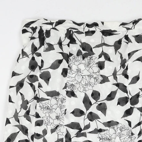 Seda Womens White Floral Cotton Trumpet Skirt Size 16 Zip