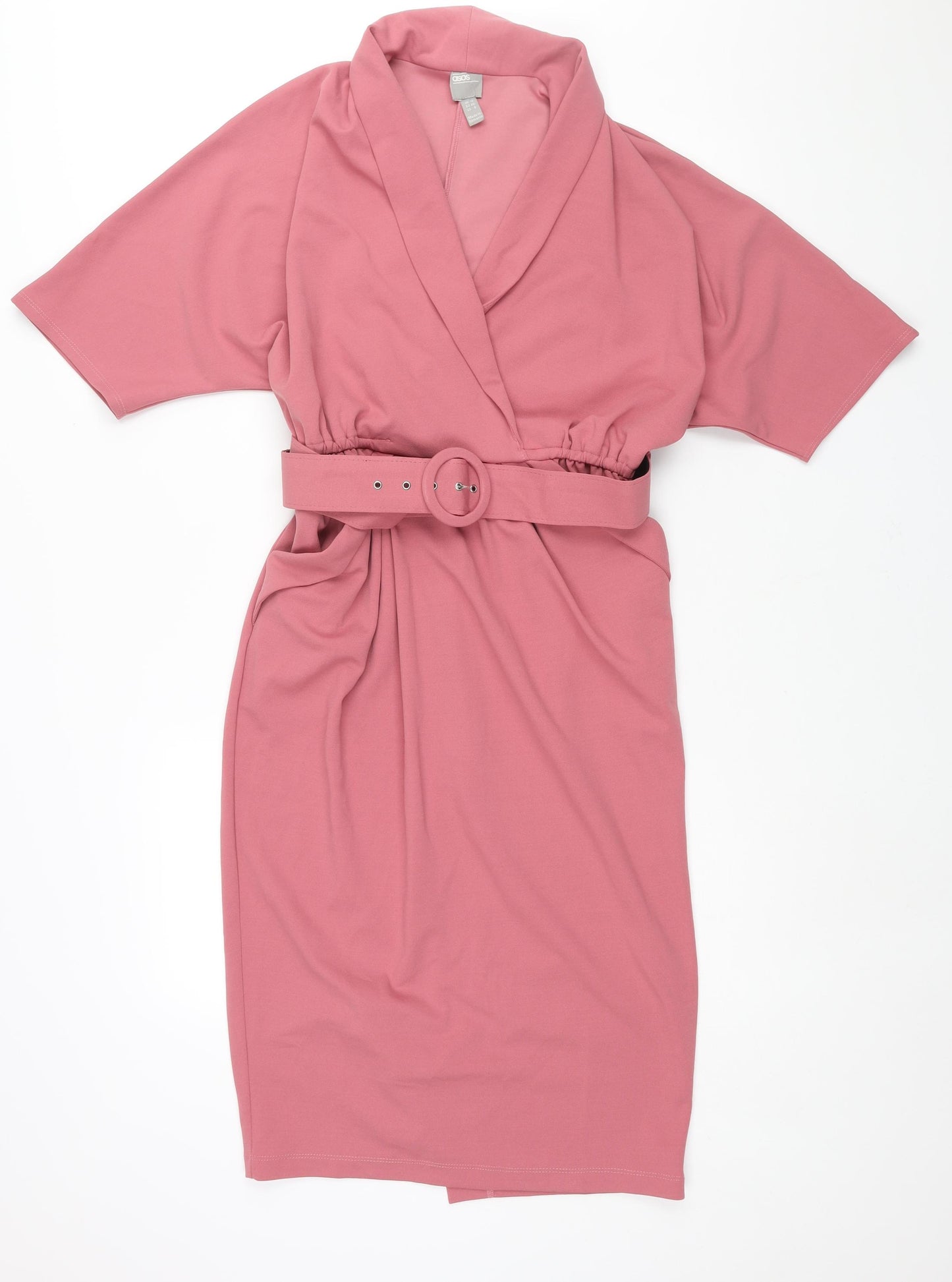 ASOS Womens Pink Polyester Pencil Dress Size 12 V-Neck Pullover - Collared Belted