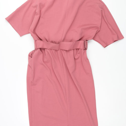 ASOS Womens Pink Polyester Pencil Dress Size 12 V-Neck Pullover - Collared Belted
