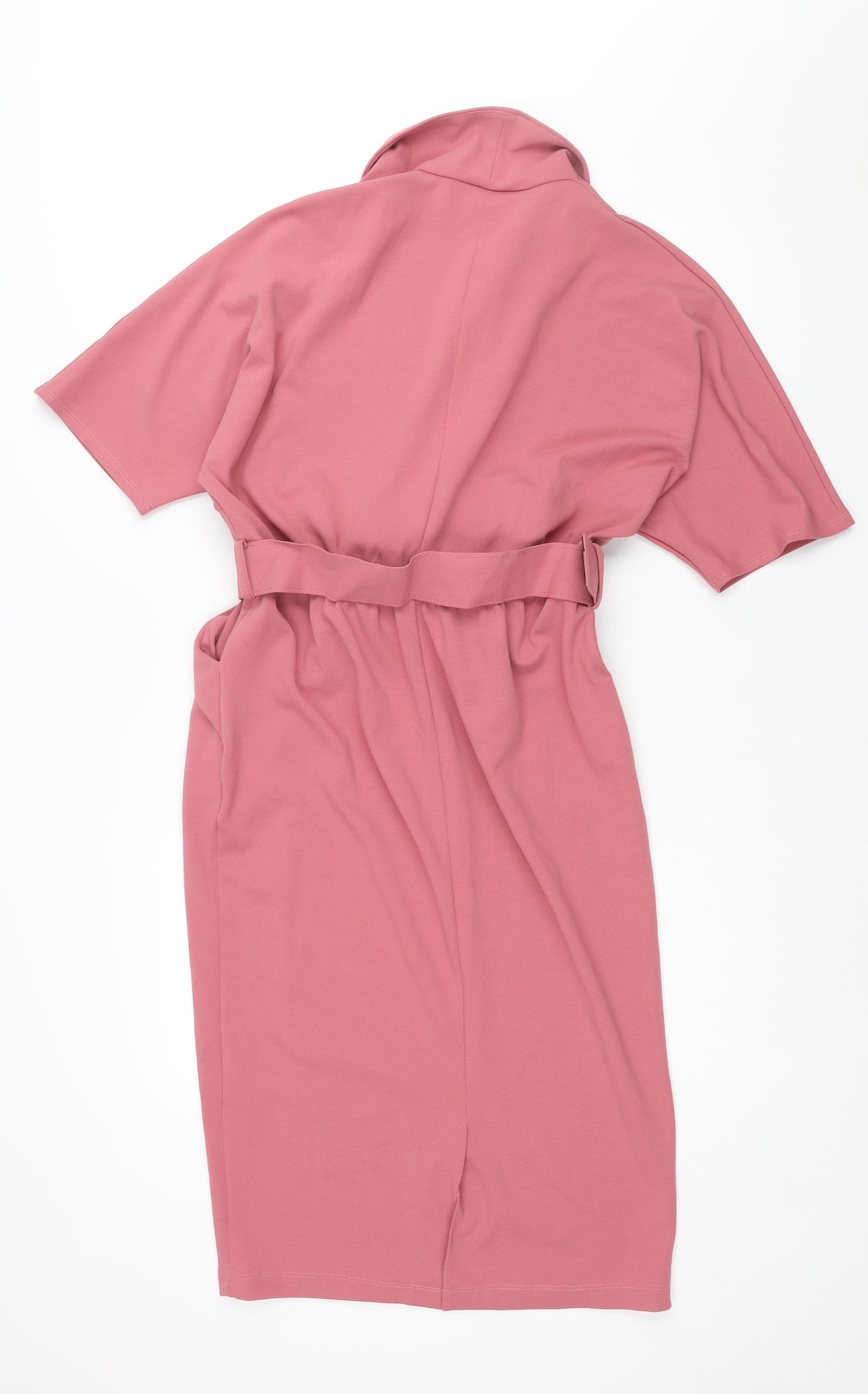 ASOS Womens Pink Polyester Pencil Dress Size 12 V-Neck Pullover - Collared Belted