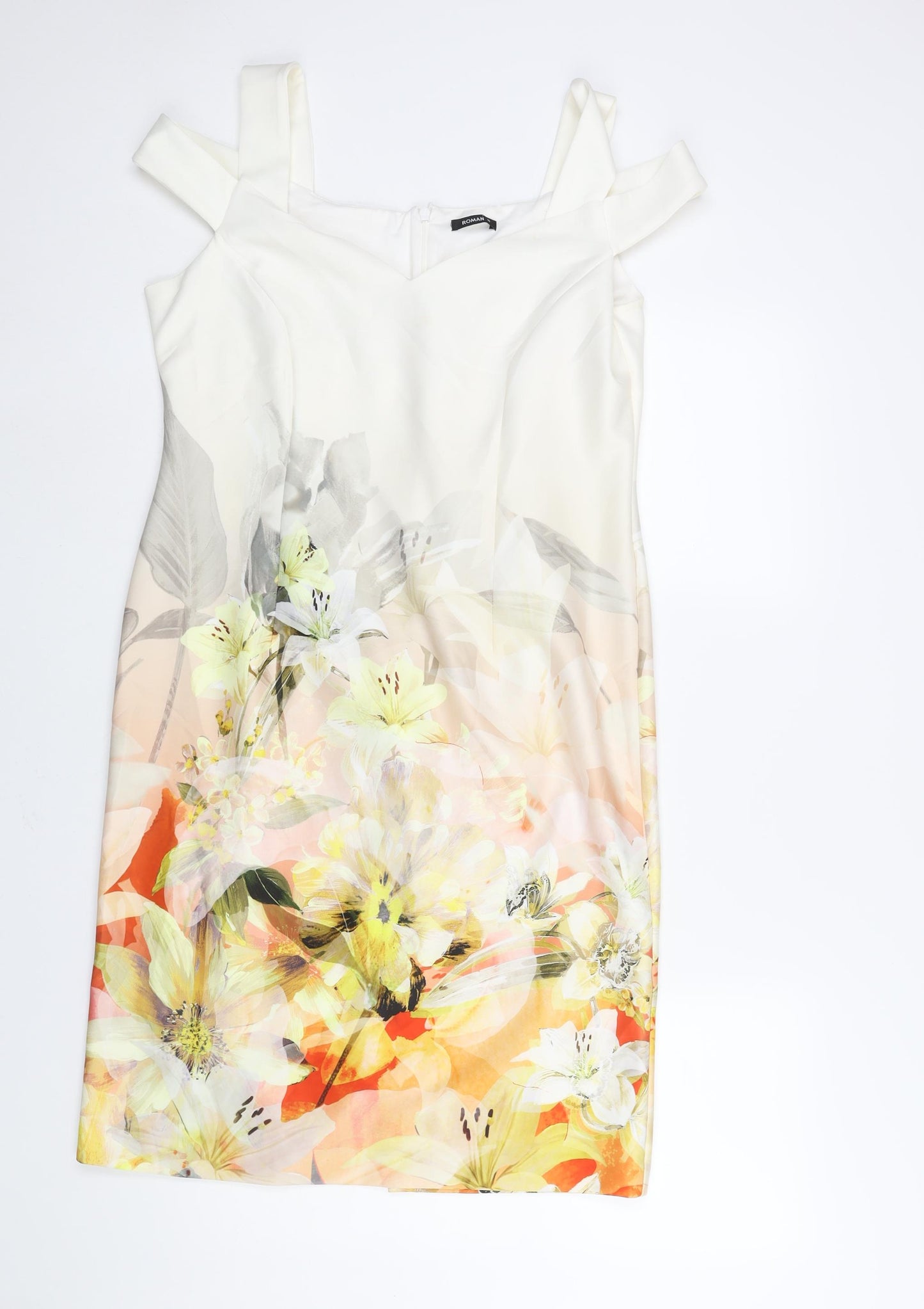 Roman Womens Multicoloured Polyester Shift Size 16 Sweetheart Zip - Floral Print Cold Shoulder