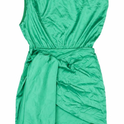 RUNWAY Womens Green Polyester Mini Size 10 One Shoulder Zip - Wrap Skirt Detail
