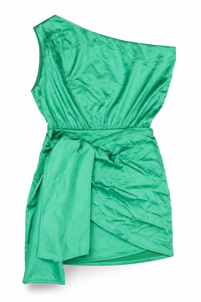 RUNWAY Womens Green Polyester Mini Size 10 One Shoulder Zip - Wrap Skirt Detail
