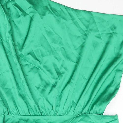 RUNWAY Womens Green Polyester Mini Size 10 One Shoulder Zip - Wrap Skirt Detail