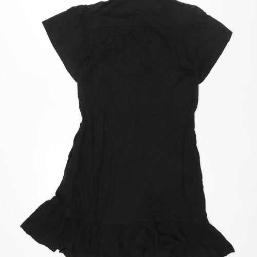 Fat Face Womens Black Cotton Shift Size 10 Collared Button - Frill Hem