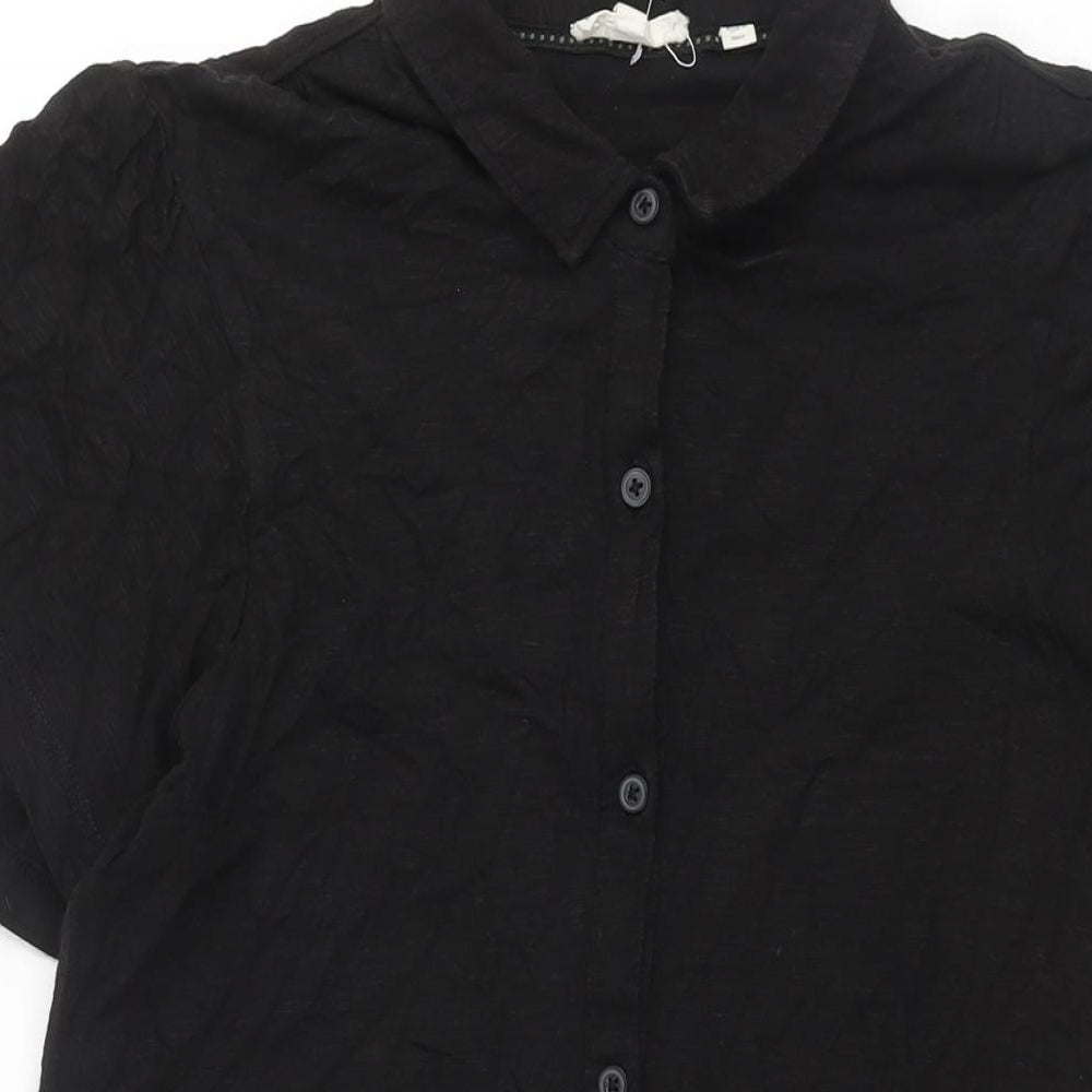 Fat Face Womens Black Cotton Shift Size 10 Collared Button - Frill Hem