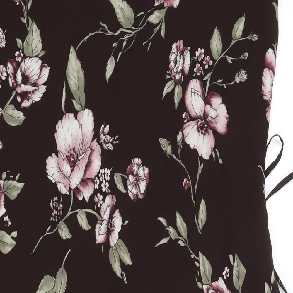 M&Co Womens Brown Floral Polyester Shift Size 16 V-Neck Pullover - Frill Detail Bow