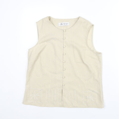 Berkertex Womens Beige Polyester Camisole Blouse Size 14 Round Neck - Embroidered Detail