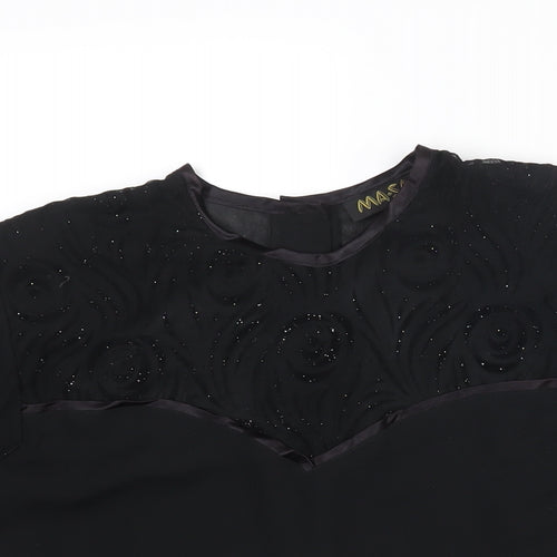 Masai Womens Black Polyester Basic Blouse Size 10 Round Neck - Velvet Floral Glitter Sleeves