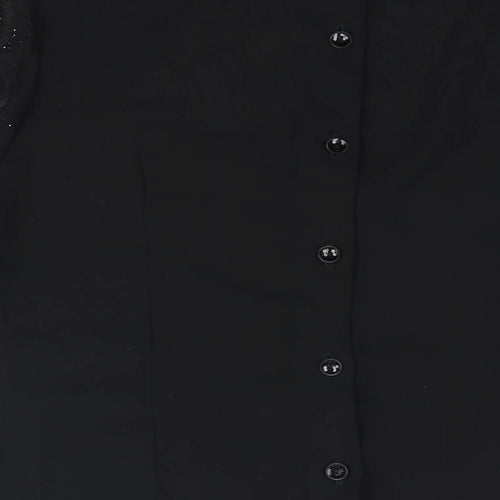 Masai Womens Black Polyester Basic Blouse Size 10 Round Neck - Velvet Floral Glitter Sleeves