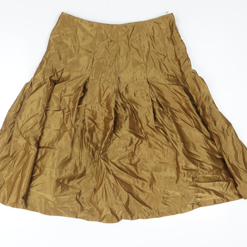 Marks and Spencer Womens Gold Cotton Flare Skirt Size 10 Zip