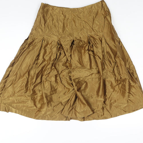 Marks and Spencer Womens Gold Cotton Flare Skirt Size 10 Zip