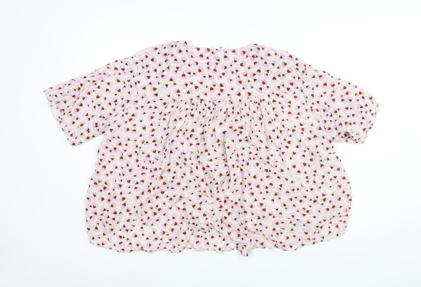 H&M Womens Pink Geometric Viscose Basic Blouse Size 16 V-Neck - Floral Print