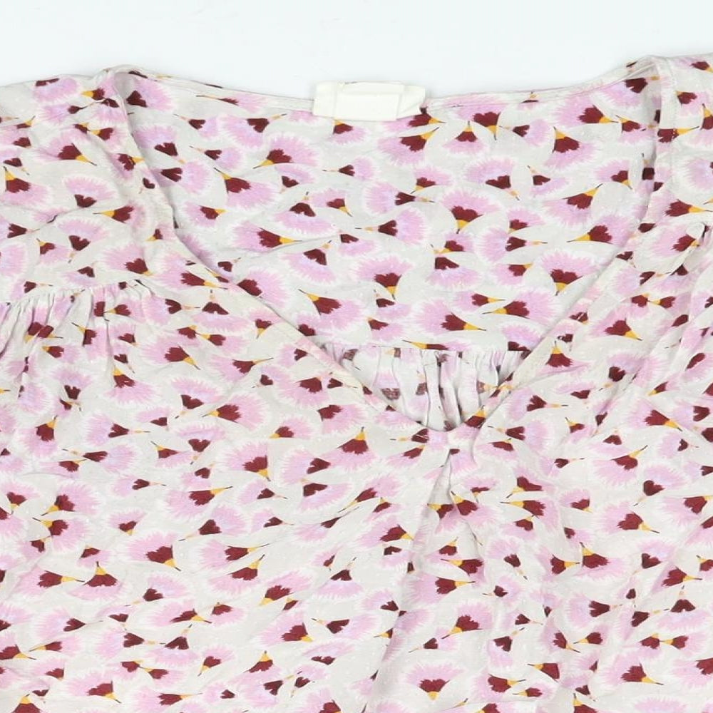 H&M Womens Pink Geometric Viscose Basic Blouse Size 16 V-Neck - Floral Print
