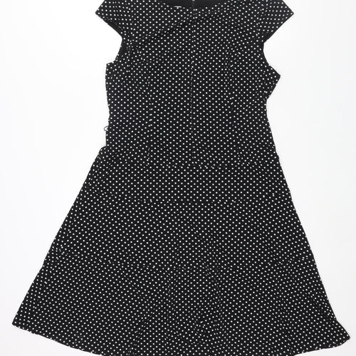 Anne Klein Womens Black Polka Dot Polyester A-Line Size 14 Boat Neck Zip