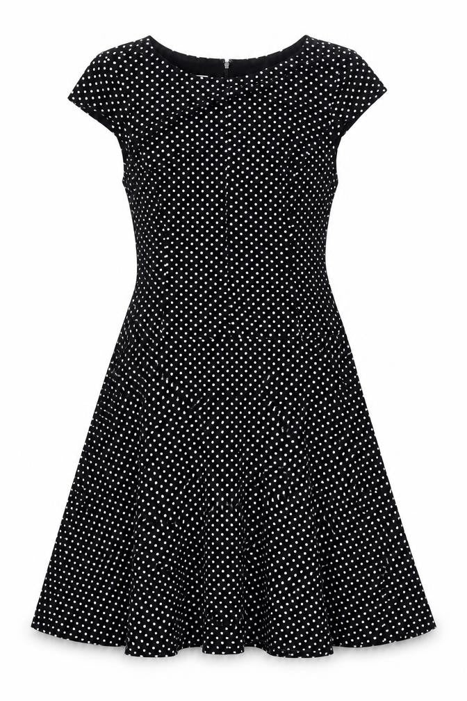 Anne Klein Womens Black Polka Dot Polyester A-Line Size 14 Boat Neck Zip