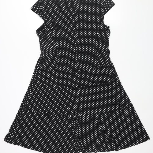 Anne Klein Womens Black Polka Dot Polyester A-Line Size 14 Boat Neck Zip