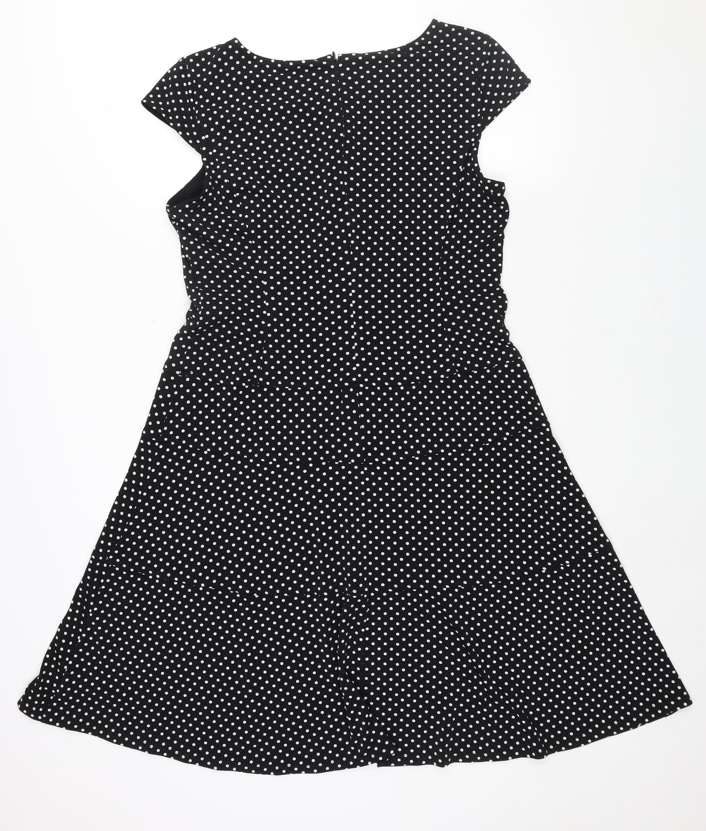Anne Klein Womens Black Polka Dot Polyester A-Line Size 14 Boat Neck Zip
