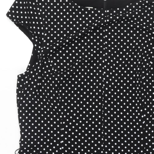Anne Klein Womens Black Polka Dot Polyester A-Line Size 14 Boat Neck Zip