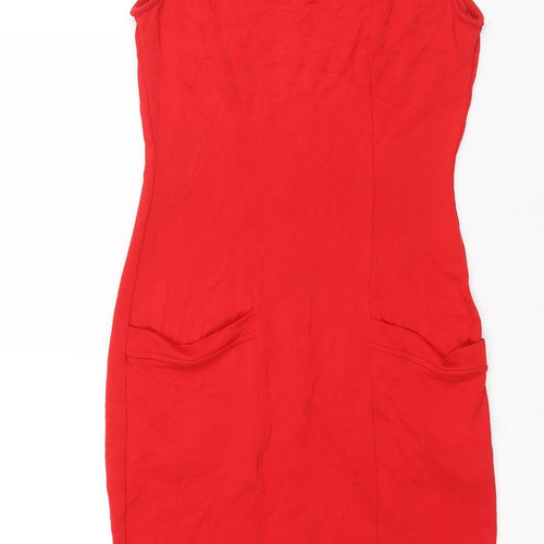 ASOS Womens Red Viscose Bodycon Size 12 Round Neck Pullover - Pockets