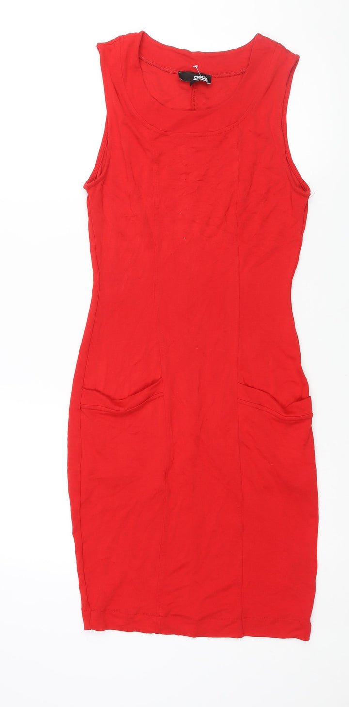 ASOS Womens Red Viscose Bodycon Size 12 Round Neck Pullover - Pockets