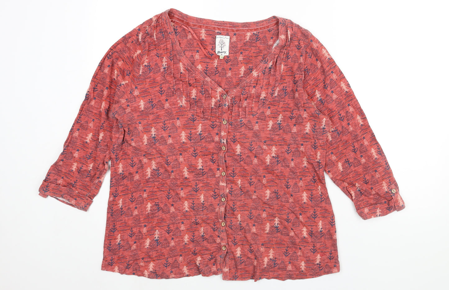 MANTARAY PRODUCTS Womens Multicoloured Geometric Cotton Basic Blouse Size 16 V-Neck - Tree Print