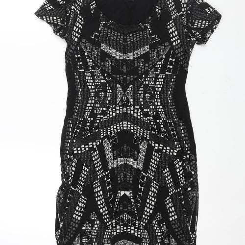 H&M Womens Black Geometric Cotton Bodycon Size M Scoop Neck Pullover
