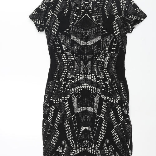 H&M Womens Black Geometric Cotton Bodycon Size M Scoop Neck Pullover