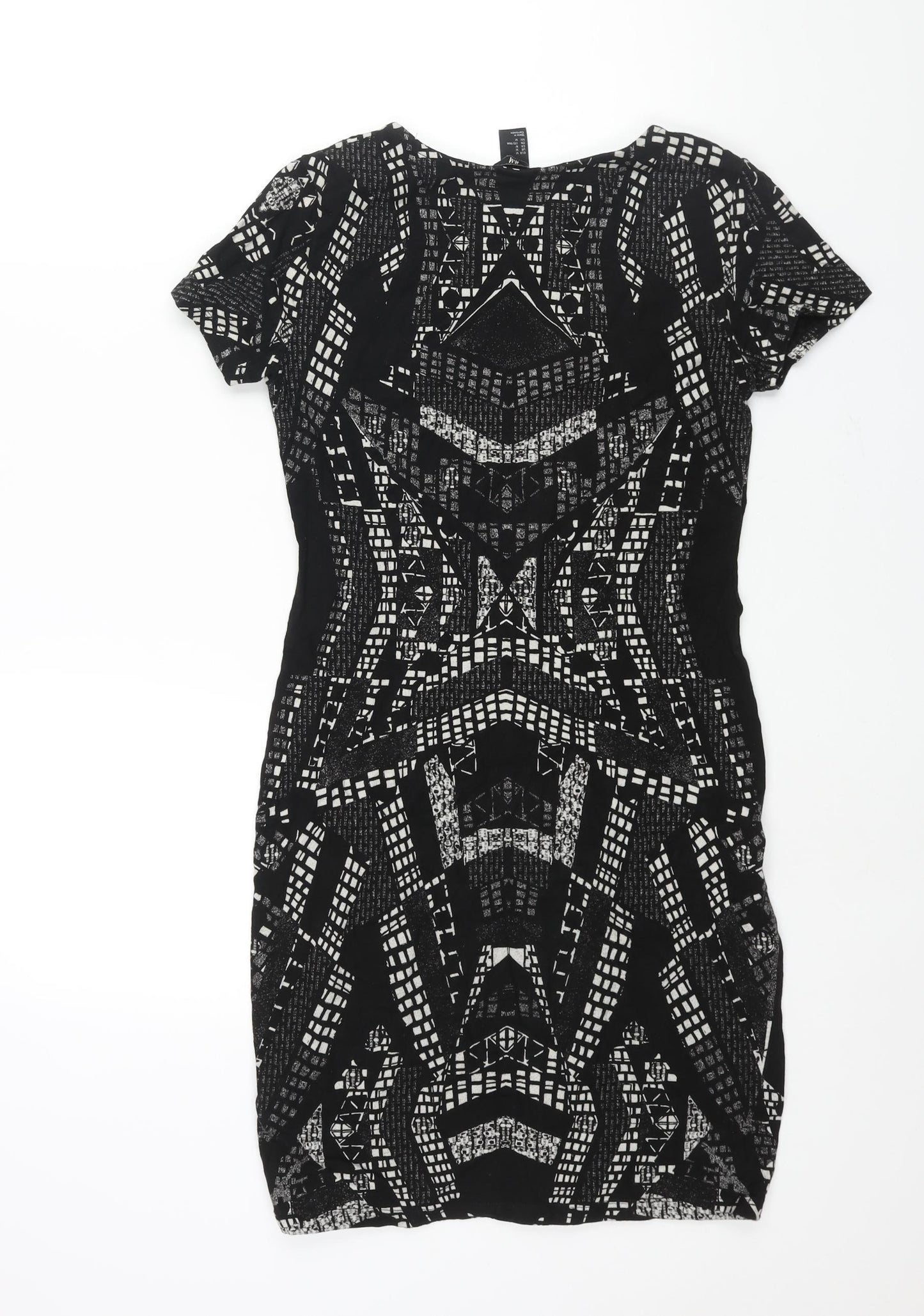 H&M Womens Black Geometric Cotton Bodycon Size M Scoop Neck Pullover