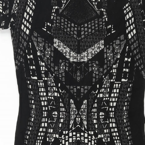 H&M Womens Black Geometric Cotton Bodycon Size M Scoop Neck Pullover