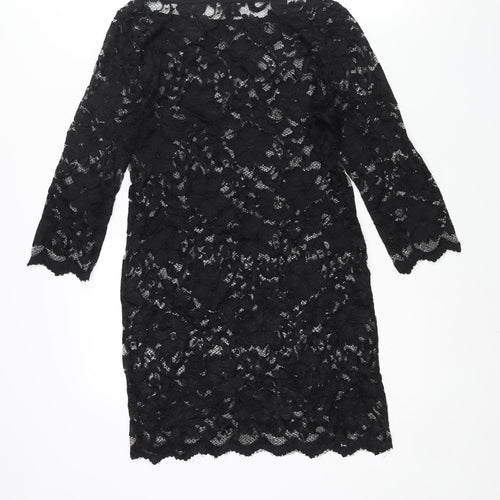 ASOS Womens Black Polyester Mini Size 14 Round Neck Pullover - Semi Sheer