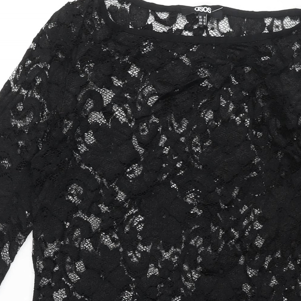 ASOS Womens Black Polyester Mini Size 14 Round Neck Pullover - Semi Sheer