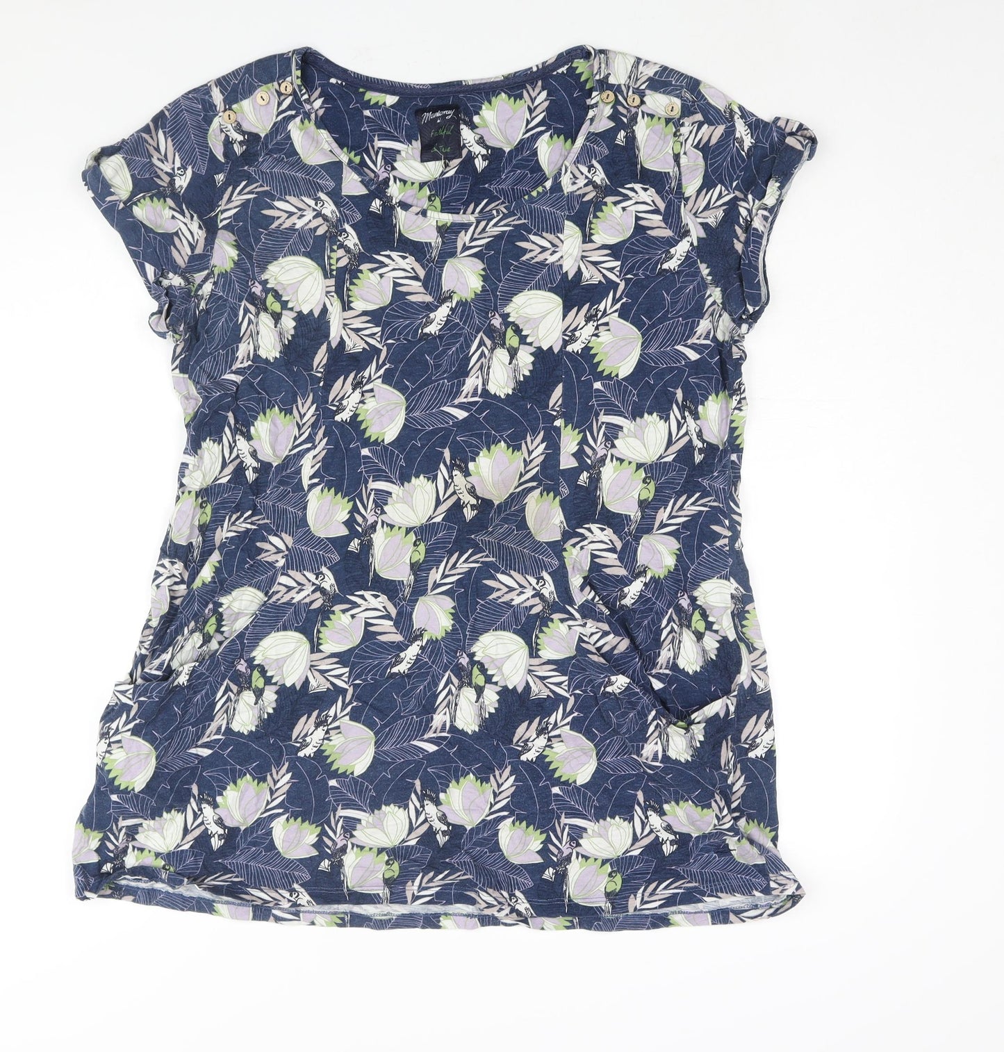 MANTARAY PRODUCTS Womens Blue Geometric Cotton Basic Blouse Size 20 Round Neck - Floral Print