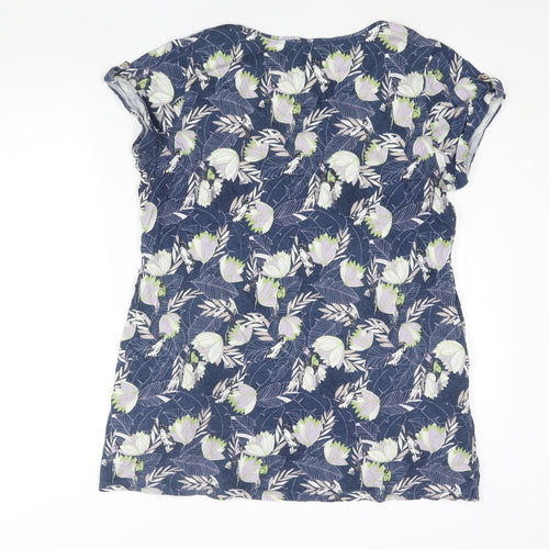 MANTARAY PRODUCTS Womens Blue Geometric Cotton Basic Blouse Size 20 Round Neck - Floral Print