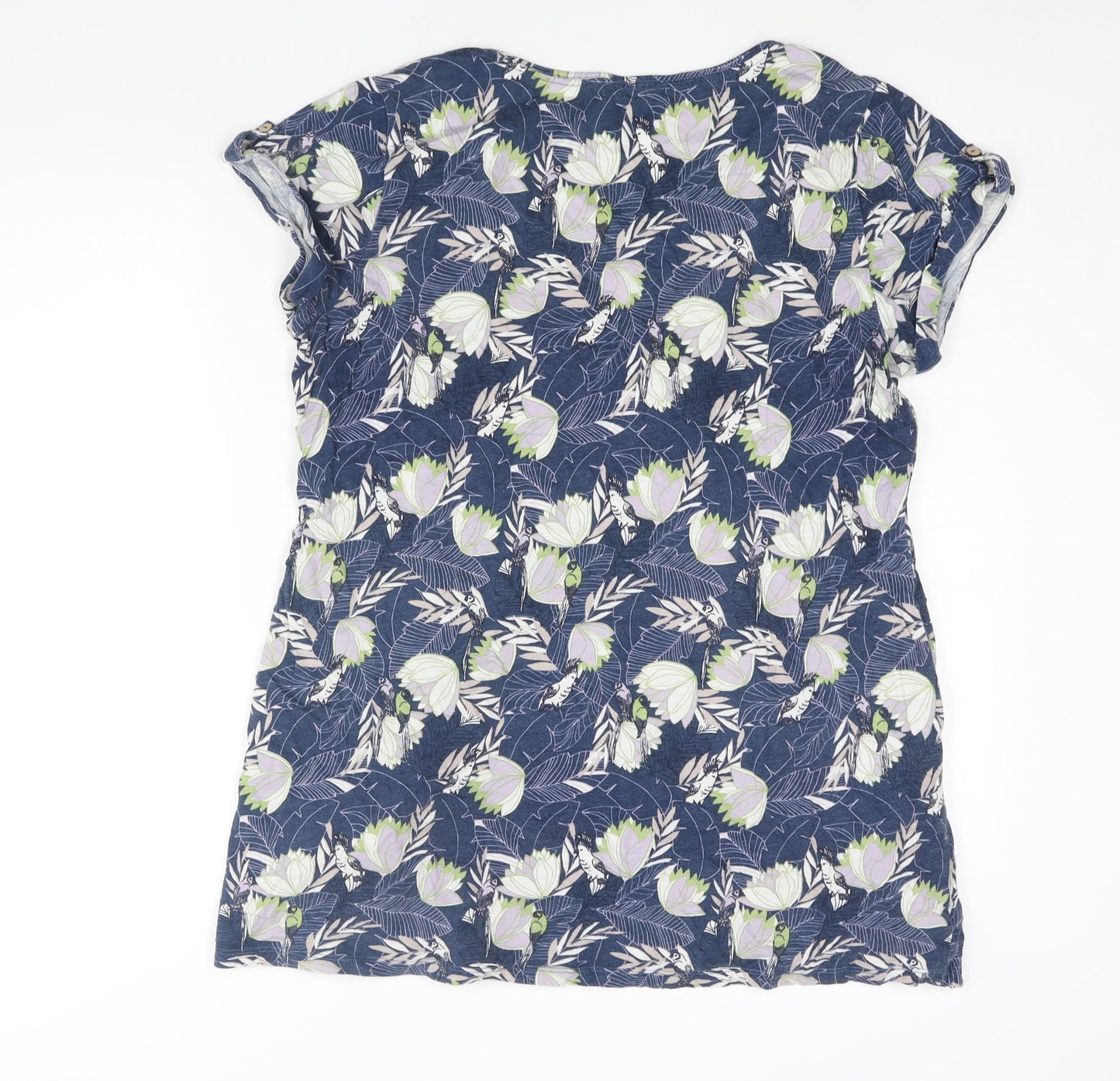 MANTARAY PRODUCTS Womens Blue Geometric Cotton Basic Blouse Size 20 Round Neck - Floral Print