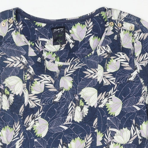 MANTARAY PRODUCTS Womens Blue Geometric Cotton Basic Blouse Size 20 Round Neck - Floral Print