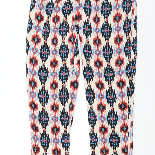 New Look Womens Multicoloured Geometric Polyester Harem Trousers Size 8 L29 in Regular - Elasticated Waist