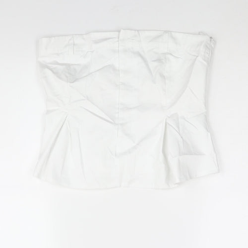 Zara Womens White Cotton Basic Blouse Size L Square Neck